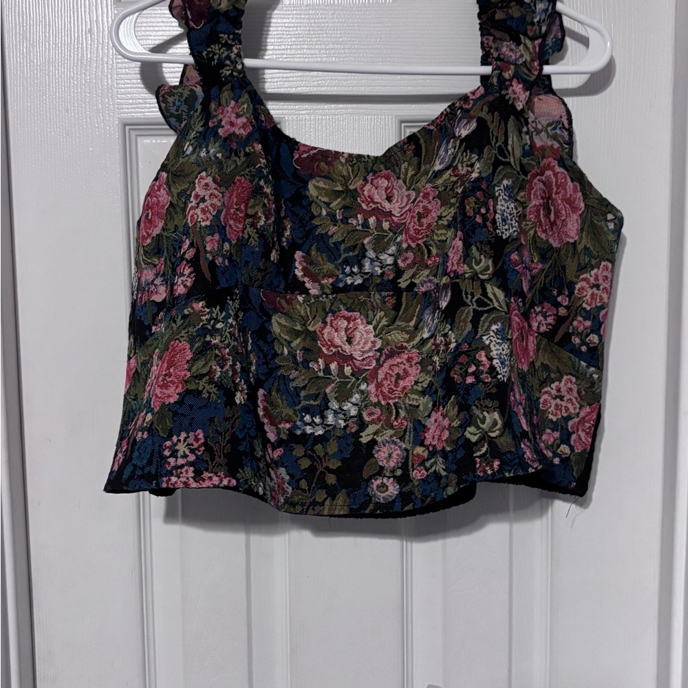 Cider Black and Pink Floral Crop Top
